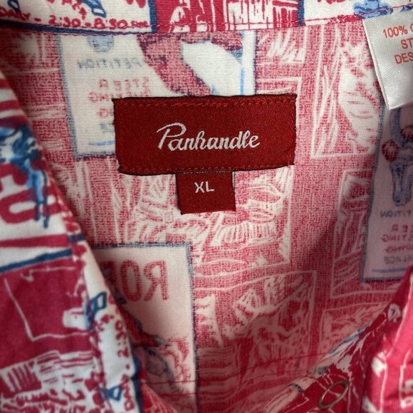 Panhandle NWT Jrs XL Hot Pink L/S Pearl Snap Pockets Rodeo Print Cotton Shirt - Picture 9 of 16